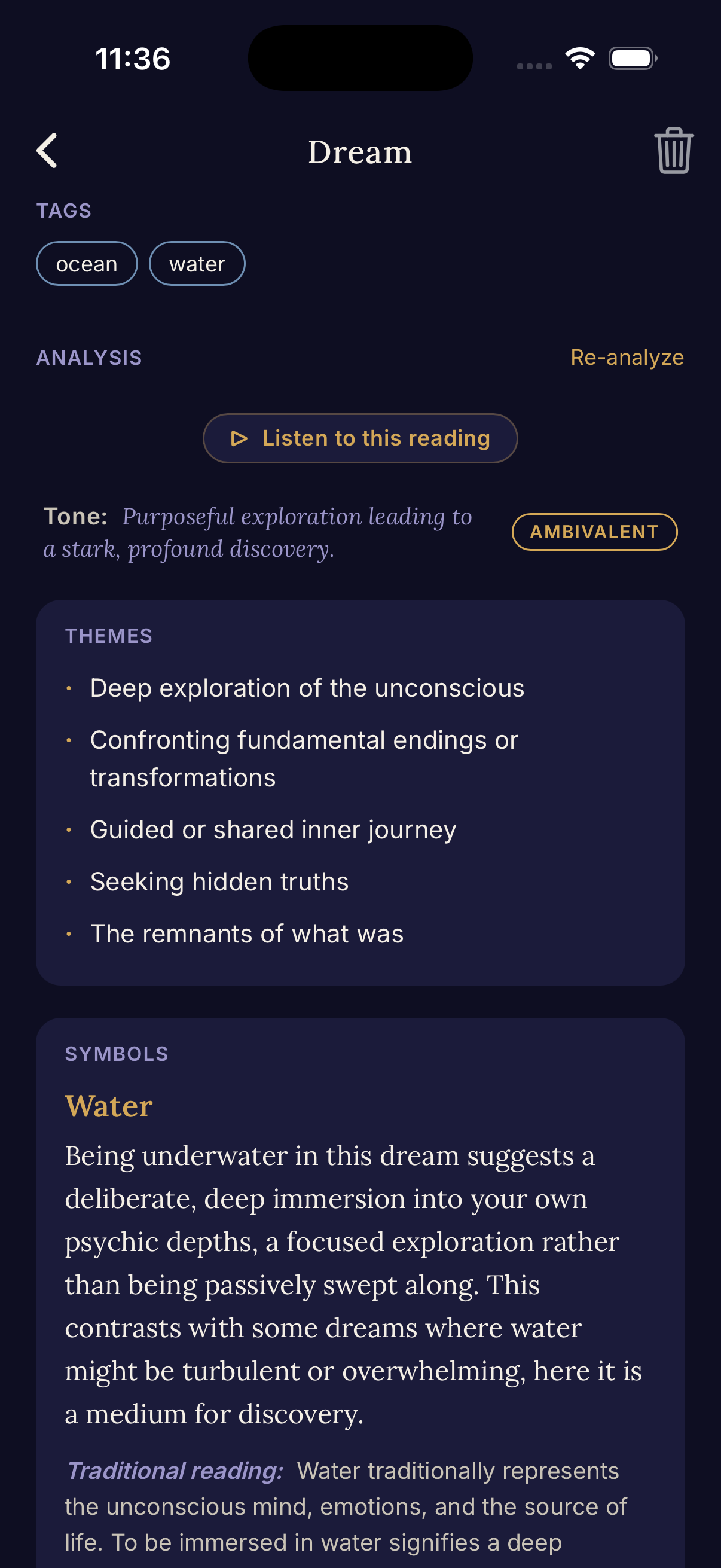 Dream analysis with cited symbols